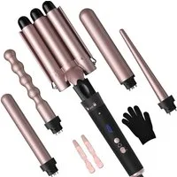 AIMAX Lockenstab Lockenstab Set 5 in 1 mit 3 Fässer Welleneisen Lockenwickler, Turmalin-Keramik, mit Wechselkopf