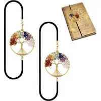 FOUORTUNATE-BEE Lesezeichen Elastisches Lesezeichen Set 2tlg – Kristall Metall Buchmarker, Handgefertigtes Glücks-Lesezeichen mit Baum Motiv