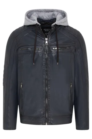 Blaue Bikerjacke aus Lammleder mit Kapuze für Herren – Burten
