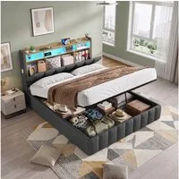 KIMENICH Polsterbett mit LED Beleuchtung und Ladefunktion (1-tlg., Ohne Matratze), Jugendbett Hydraulisches Stauraumbett, 140x200 cm