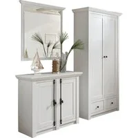 Home affaire Garderoben-Set California, Komplettset im Landhausstil, moderne Garderobe, (Set, 3-St), enthält Garderobenschrank, Spiegel und Kommode, 220 cm breit