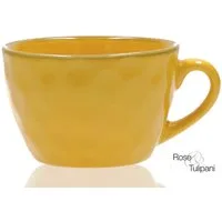 Rose & Tulpani Tasse Frühstückstasse große Tasse 420 ml Concerto Ocra Gelb, Steingut, Ofenfest, Handgefertigt