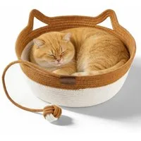 BlingBin Tierhöhle Katzenbett waschbar Rund Katzenkorb,Ø 46 cm, Höhe 15 cm, Sommer Katzenbett Handgewebt und Kratzfest für Katzen