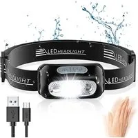 TUWENA LED Stirnlampe LED Wiederaufladbar mit Bewegungssensor & 4 Lichtmodi IPX6 Wasserdicht