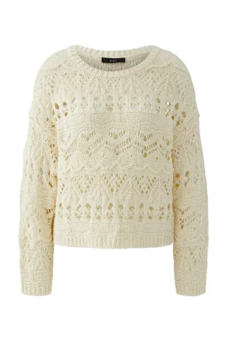 Oui - Pullover in offener Ajour Technik beige - Gr. - 34