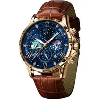 S&T Design Quarzuhr Herrenuhr Leder Braun Chronograph Armbanduhr Lederarmband Mansa Lux, (Anzug Hochzeit Büro, inkl. Uhrenbox & Bedienungsanleitung QR), Herren Uhr Leder Braun Datum Wasserdicht