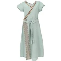 Guru-Shop Midikleid Wickelkleid mit handgefertigtem Druck - salbei alternative Bekleidung