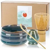 Dimono Teeglas DIMONO Matcha Tee Set–Teezubereitung Set mit Chasen, Schale & Zubehör, mit Matcha-Schale, Besenhalter, Dosierlöffel