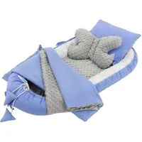 Joyz Babybett Baby Nestchen mit Muster Baumwolle Kuschelnest Neugeborene Babykokon, 5-tlg., Babynest 5 teilig Wal mit Blauem Minky 90x50cm waschbar bei 40 Grad