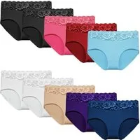 emeco Slip 5er Damen Slips Unterhosen Baumwolle Panty Unterwäsche Spitze 9060 (5-St)