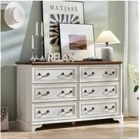 LuxusKollektion Kommode Landhauskommode 6 Schubladen 137 cm Schlafzimmer Sideboard Antik Weiß