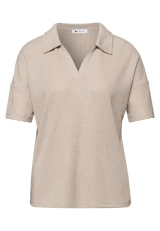 Street One - Kurzarm Poloshirt in Unifarbe clay sand - Gr. - 38