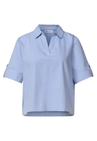 Street One - Kurzarm Chambray Bluse mit Hemdkragen original blue - Gr. - 46