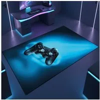 TeppichHome24 Teppich Gaming Teppich mit neonfarbigen Symbolen, rechteckig, pflegeleicht, gleichmäßige Oberfläche, für Fußbodenheizung geeignet