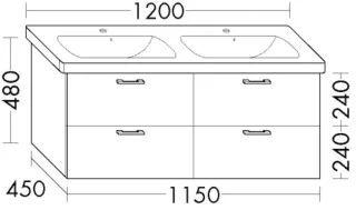 Burgbad Waschtischunterschrank Sys30 PG2 Echo 480x1150x450 Leinengrau Hochglanz, WWLG115F3162 WWLG115F3162