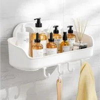 Elegear Duschablage Duschablage Ohne Bohren, 25X12.5cm Kunststoff Duschregal mit Haken, 1-tlg., Weiß shampoo halter bad, Regal Organizer Küche, Max.10KG