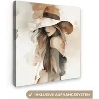 OneMillionCanvasses® Leinwandbild Mysteriös - Frau - Sepia, Fotodruck (1 St), Wandbild, Deko Schlafzimmer Wohnzimmer Flur 20x20 cm