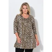 Ulla Popken Longshirt Longshirt Leomuster V-Ausschnitt 3/4-Arm