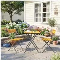 Outsunny Balkonset klappbarer Esstisch mit 2 klappbare Stühle Stahlgestell, (Sitzgruppe, 3-tlg., Essgruppe), für Terrasse, Balkon Teak