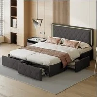 zebery Polsterbett Stauraumbett mit 4 Schubladen, Kopfteil mit LED Beleuchtung (Set, 1-tlg., Doppelbett mit Höhenverstellbares Kopfteil), Bettgestell Jugendbett, PU, ohne Matratze, 200x160 cm, Grau
