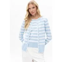 Passioni 2-in-1-Strickjacke Twinset mit hellblauen Streifen Perlenknöpfe