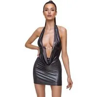 Cottelli Collection Minikleid Kleid mit tiefem Ausschnitt - schwarz (1-tlg) schillernder Silberglanz