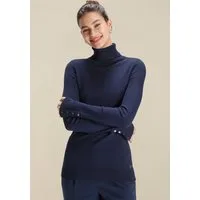 Tamaris Rollkragenpullover aus angenehmer Viskosemischung in enger Form mit Knopfdetails