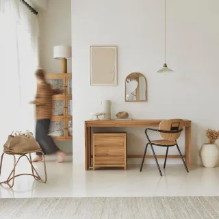 Schreibtisch Teak massiv natur Holz Büro Neu Tikamoon