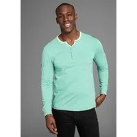 DELMAO Henleyshirt Langarm, melierte Optik, Henleykragen, aus Baumwollmischung