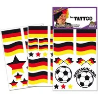 Fries Schmuck-Tattoo 1 Bogen Haut Tattoo Aufkleber Wasserfest EM Fußball Schwarz Rot Gold, 1-tlg.