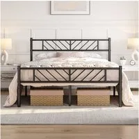 Yaheetech Metallbett Bettgestell 90x190/90x200/140x200cm, Minimalistischer Bettrahmen mit Kopfteil Gästebett mit Lattenrost