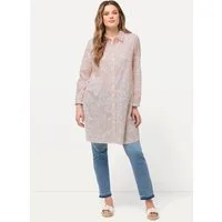 Ulla Popken Hemdbluse Longbluse Leomuster A-Linie Hemdkragen Langarm