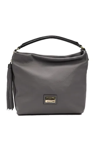 Pompei Donatella Damen Schultertasche aus grauem Leder