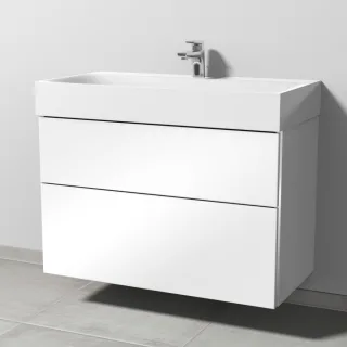 Sanipa 3way Waschtischunterbau zu Kaldewei Silenio Waschtisch mit 2 Auszügen, Weiß-Glanz BS45678