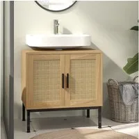 Kleankin Waschbeckenunterschrank Unterschrank mit Schrankfach (Waschtischunterschrank mit Rattanoptik, 1-St., Natur) 60 x 39 x 60 cm