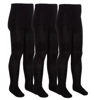 3 Paar Multipack Mädchen Bambus Schulstrumpfhosen | Socken Snob | Fußende weiche einfarbige Strumpfhosen in Schwarz, Grau, Weiß, Marineblau - Schwarz