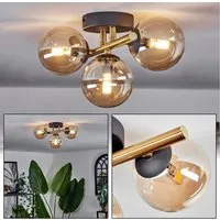 hofstein Deckenleuchte Deckenlampe aus Metall/Glas in Schwarz/Goldfarben/Bernsteinfarben, ohne Leuchtmittel, Leuchte im Retro-Design aus Glas, 3 x G9 LED, ohne Leuchtmittel