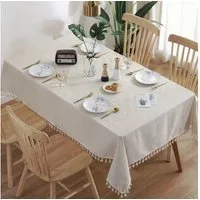 TUWENA Tischdecke Rechteckig Tischdecke,Leinen Baumwolle Tischtuch Abwaschbar mit Quaste