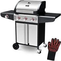 deluxe4home Gasgrill BBQ Grillwagen mit Deckel I 3+1 Seitenbrenner XXL Grill mit Ablagen, inkl. Grillhandschuh & Grillthermometer