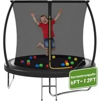 GUNJI Gartentrampolin Durchmesser 183/222/290/360 cm, Kindertrampoline Outdoor-Trampoline, Ø 183 cm, (Ausgestattet mit Sicherheitsnetz, Leiter und 360 -Gelander, maximale Tragkraft 120 kg)