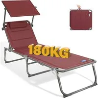 HOMECALL Gartenliege Sonnenliege AluLiege Liegestuhl Strandliege Liegen, klappbar, Textilene Mit Dickem Schwamm, Verstellbare Rückenlehne, Sonnenblende, Kopfpolster, bis 180KG