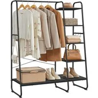 VASAGLE Kleiderständer offener Kleiderschrank, 45 x 120 x 160 cm, mit Kleiderstange, Schuhablage und 6 abnehmbaren Haken