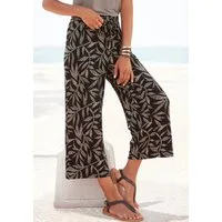 LASCANA Culotte mit bequemen Bund und weiten Beinen (mit Bindegürtel) mit Blätterdruck, luftige Sommerhose in 7/8-Länge, Strandhose