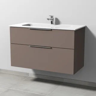 Sanipa 3way Keramik-Set Design Keramik-Waschtisch und Unterbau mit 2 Auszügen, Taupe-Matt UP4811T