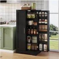 Flieks Mehrzweckschrank Hochschrank mit LED-Sensorlicht und verstellbaren Regalböden (H120,5xB60xT40 cm, 1-St) Küchenschrank mit Türablagen Buffet Aufbewahrungsschrank schwarz