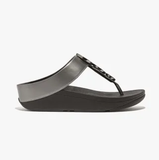 Fitflop Halo Perlen-Kreis Metallic Damen Zehensteg Pewter Schwarz