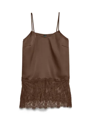 VERO MODA - VMOLLIE LACE LONG SINGLET TOP WVN Cocoa Brown - Gr. - XS
