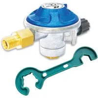 BlueCraft Gasdruckregler für Schraubkartuschen Druckminderer 50mbar Gaskartusche mit Gewinde, 50 mbar, (für Gasgrill Camping Gaskocher Gas-Heizstrahler), Gasregler für Butan Gaskartuschen EN417 mit Anschraubgewinde 7/16"