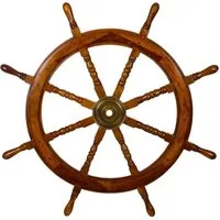 BIRENDY Dekoobjekt Steuerrad aus Holz mit Messingnabe S-XXL Nautik Optik Schiffsrad