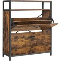 VASAGLE Schuhschrank Schuhregal, Schuhkipper, Schuhablagen, im Flur, 80 x 30 x 95 cm mit 2 Klappen, 2 Fächern, für 10-16 Paar Schuhe, vintagebraun-schwarz